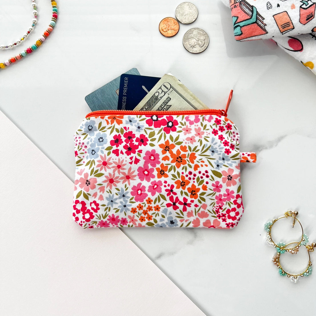 Cute Fabric Pouch | Handmade Coin Purse | Pink Floral