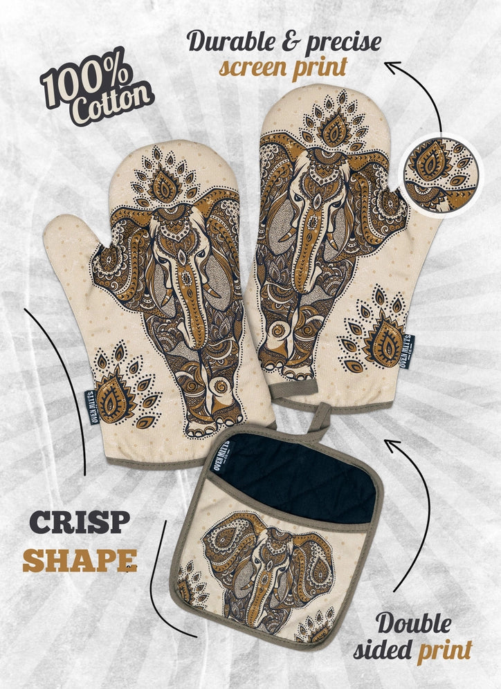 Elephant Boho Oven Mitts