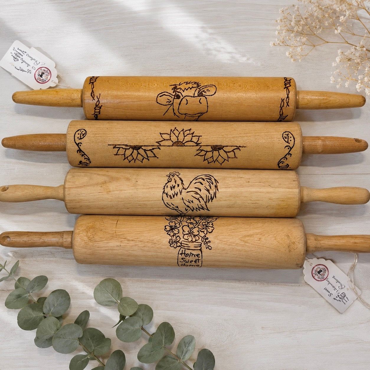 Decorative Hand-Burned Wooden Rolling Pins