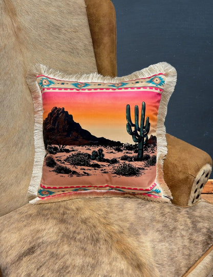 Velveteen Fringed Pillow | Southwest Sunset