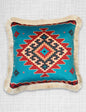 Velveteen Fringed Pillow | Turquoise Aztec Design