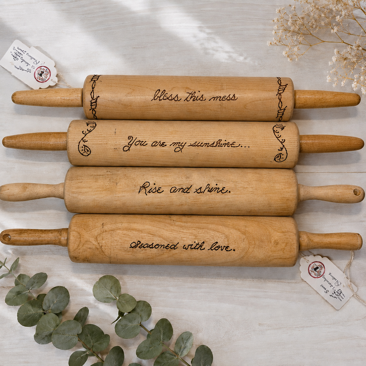 Decorative Hand-Burned Wooden Rolling Pins
