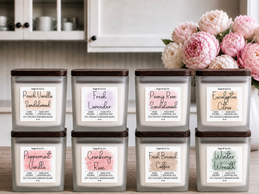 Soy, Coconut & Beeswax Candles | Non-Toxic Burn | Essential Oils | 9oz | 3oz | 2.5oz Melts