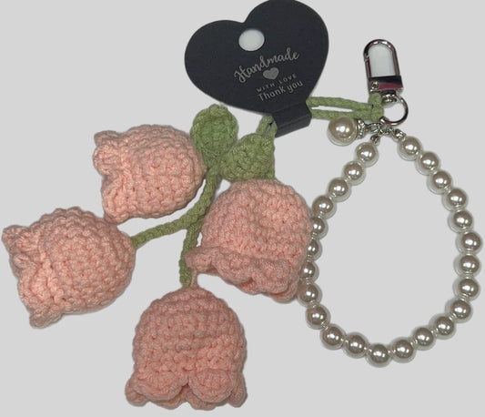Flowers & Pearls Crochet Bag Charm