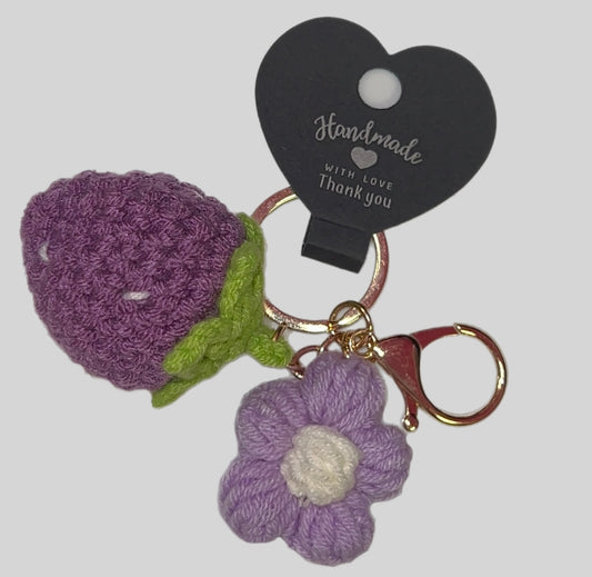 Purple Strawberry & Daisy Keychain | Bag Charm
