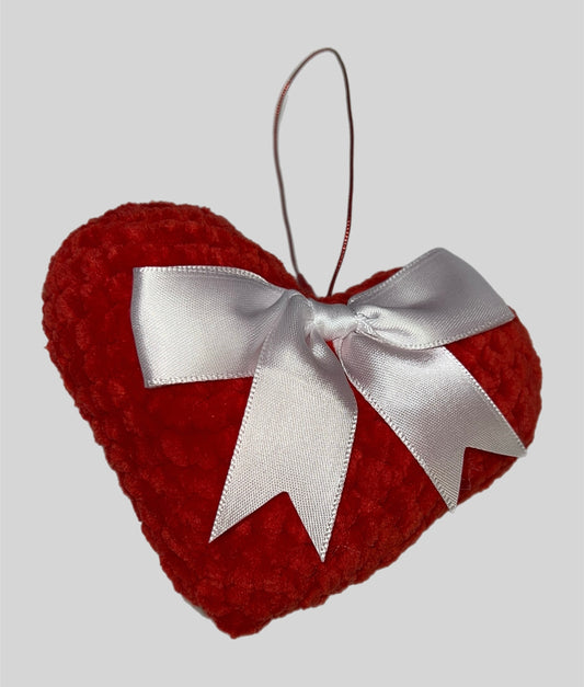 Crochet Red Heart With Bow Ornament
