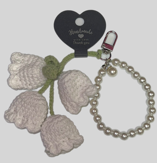 Flowers & Pearls Crochet Bag Charm