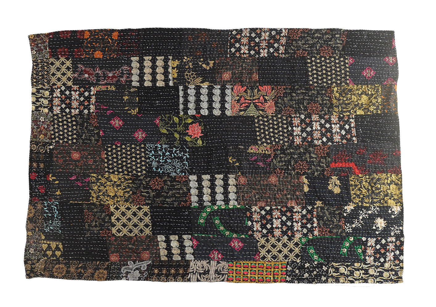 Handmade Kantha Throw Blanket – One-Of-A-Kind Sari Quilt