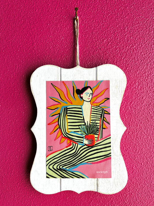 Sun Power | Woman With Plant Art | Wood Sign