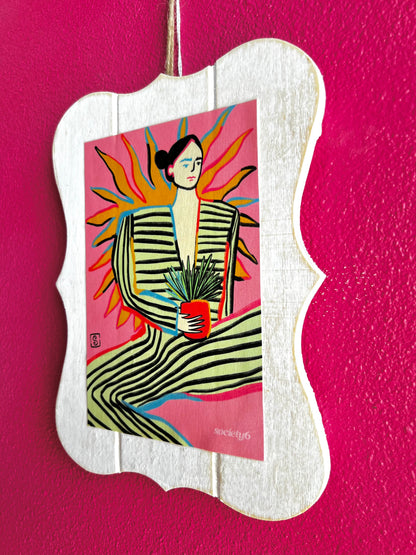 Sun Power | Woman With Plant Art | Wood Sign