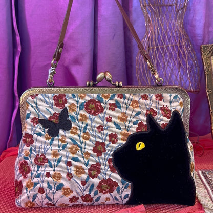 Floral Cat Kiss Lock Bag