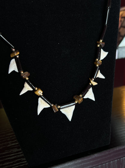 Necklace | Shark Tooth, Tiger's Eye & Wood Bead