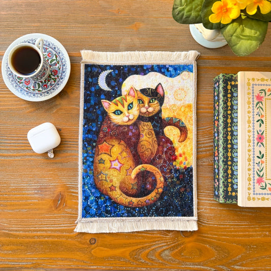 Boho Miniature Rug, Mouse Pad with Cat Design