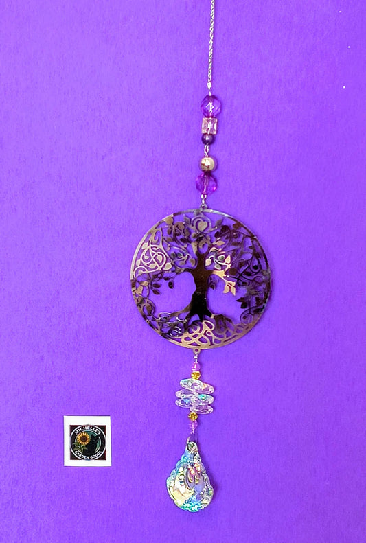 The Giving Tree Single Strand Suncatcher With Purple Crystal And Glass Beads
