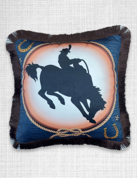 Velveteen Fringed Pillow | Rodeo Cowboy Design
