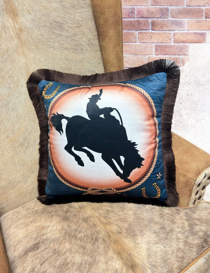 Velveteen Fringed Pillow | Rodeo Cowboy Design