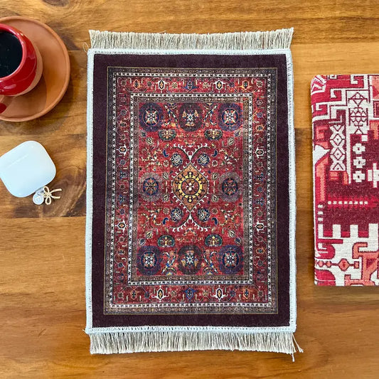 Mini Turkish Rug | Persian Rug Mousepad | Office Decor | Vintage-Inspired Design
