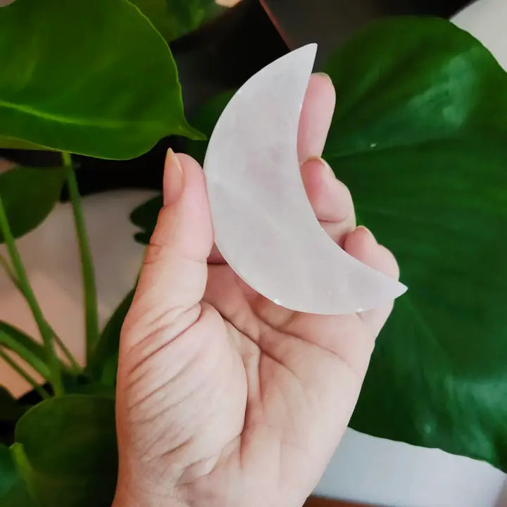 3" Selenite Crystal Moon | Charging Plate | Altar Piece