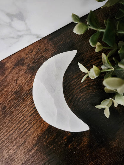 3" Selenite Crystal Moon | Charging Plate | Altar Piece