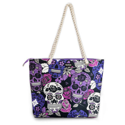 Skullistic Purple Sugar Skull Shoulder Beach Bag