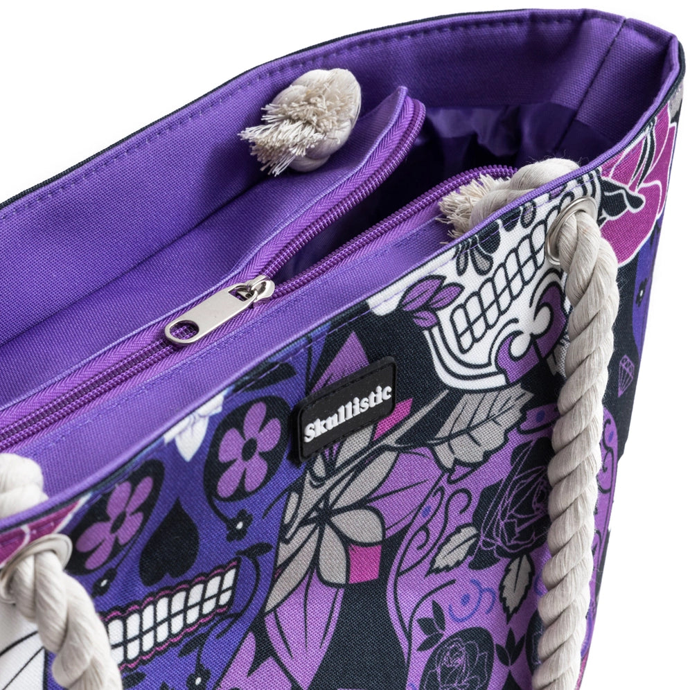 Skullistic Purple Sugar Skull Shoulder Beach Bag