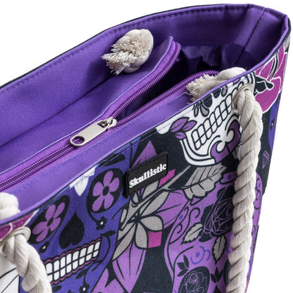 Skullistic Purple Sugar Skull Shoulder Beach Bag