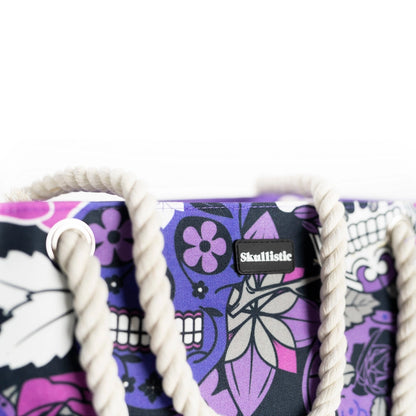Skullistic Purple Sugar Skull Shoulder Beach Bag