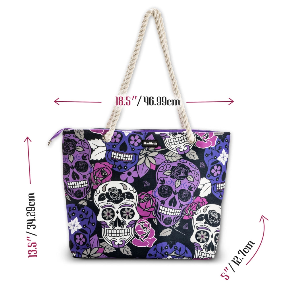 Skullistic Purple Sugar Skull Shoulder Beach Bag