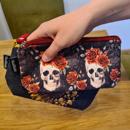 Skullistic Vintage Red Flower Skull Makeup Bag
