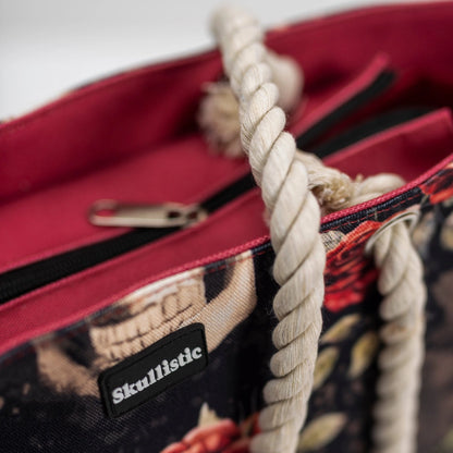 Skullistic Vintage Flower Skull Shoulder Beach Bag