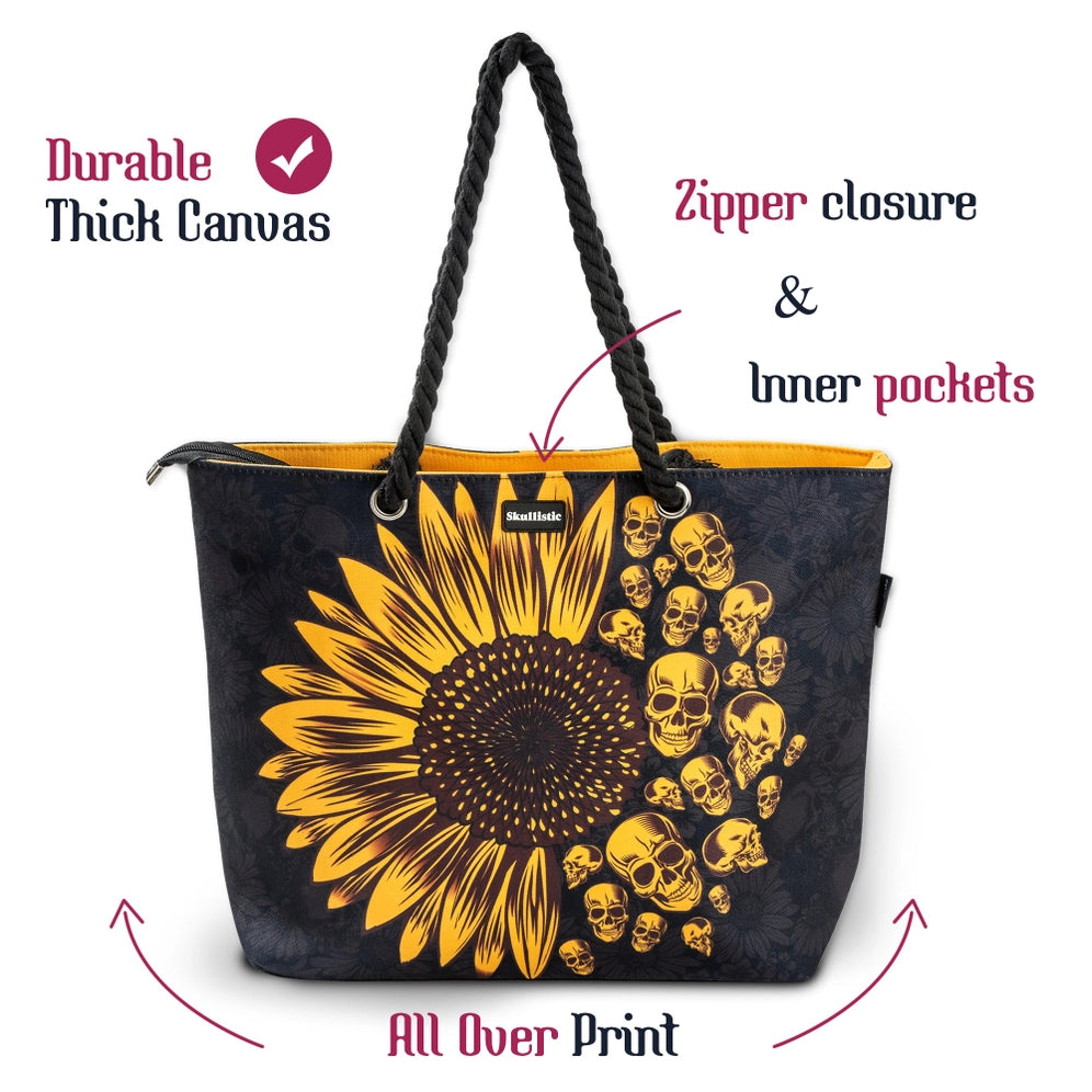 Skullistic Sunflower Skull Shoulder Beach Bag
