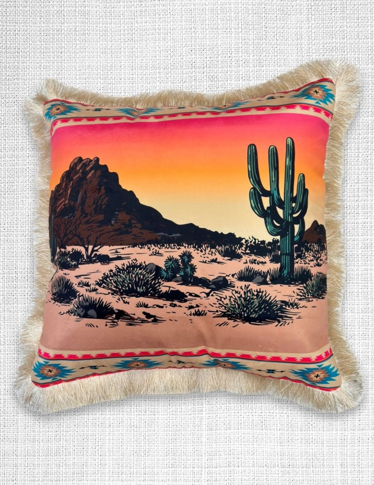 Velveteen Fringed Pillow | Southwest Sunset