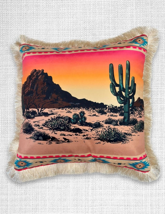 Velveteen Fringed Pillow | Southwest Sunset