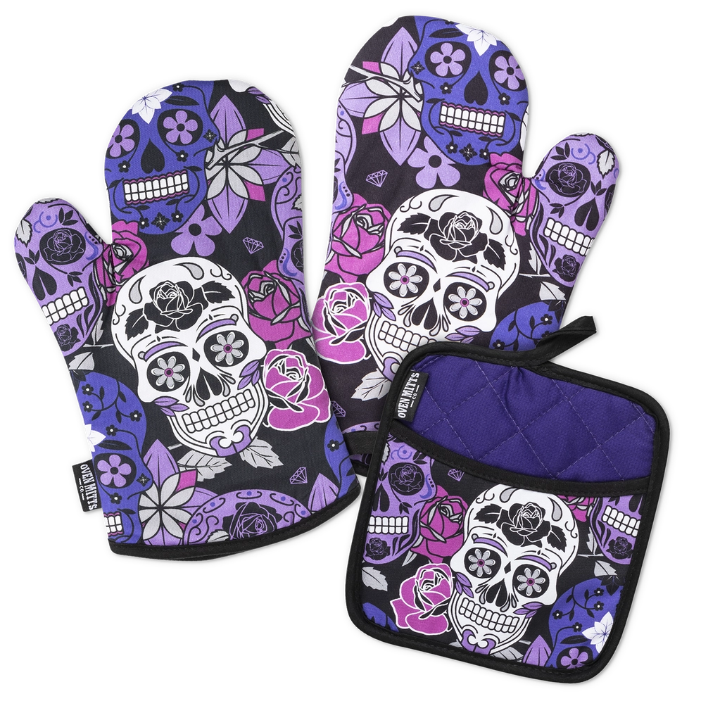 Purple Sugar Skull Oven Mitts