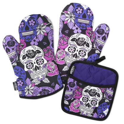 Purple Sugar Skull Oven Mitts