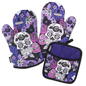Purple Sugar Skull Oven Mitts