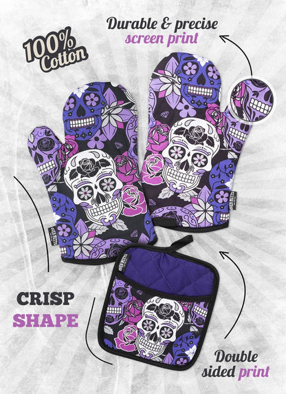 Purple Sugar Skull Oven Mitts